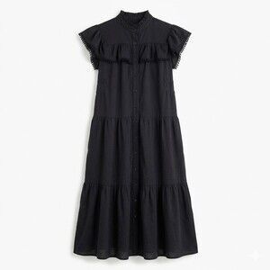 Sabina Musayev Black Gwen Tiered Maxi Dress Pom Pom Ruffle Flutter Sleeve Sz S